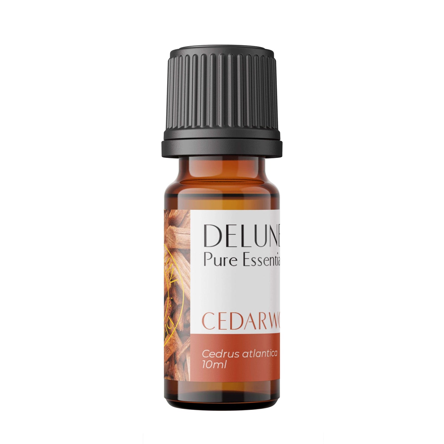 Cedarwood Pure Essential Oil bottle, 10ml, with a grounding, woody fragrance promoting relaxation and well-being.