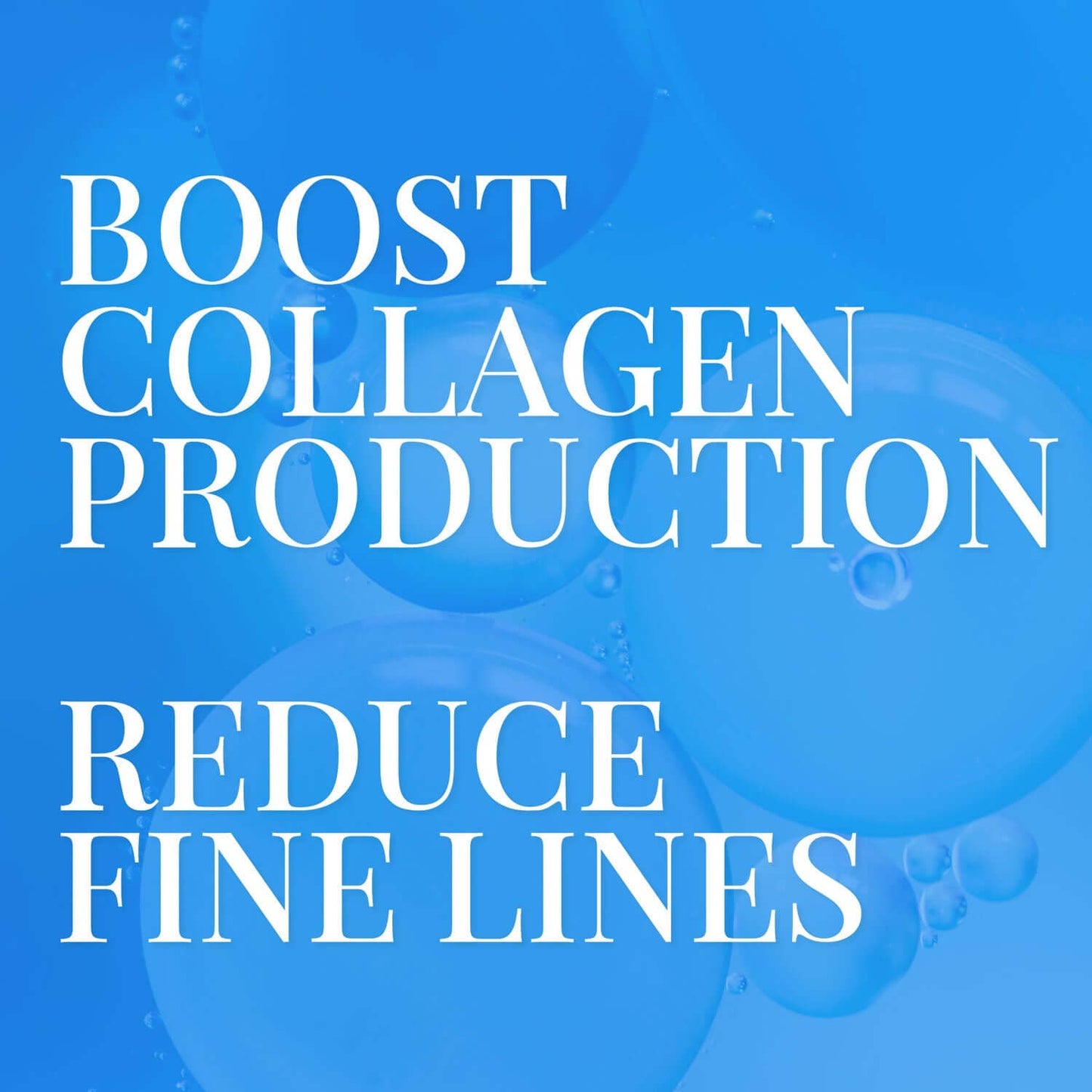 "Boost collagen production and reduce fine lines with Copper Ceramides Peptide Renewal Power Serum on blue background"
