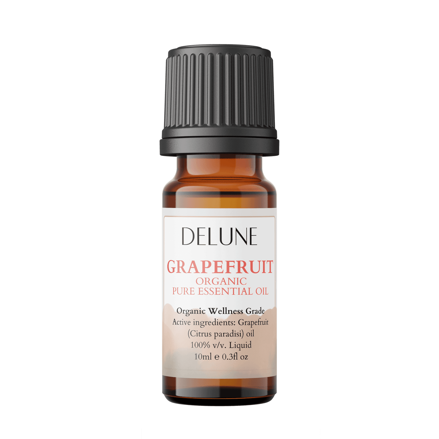 Grapefruit Organic Wellness Grade Essential Oil in amber bottle, 10ml. Refreshing citrus aroma for uplifting mood and vitality.