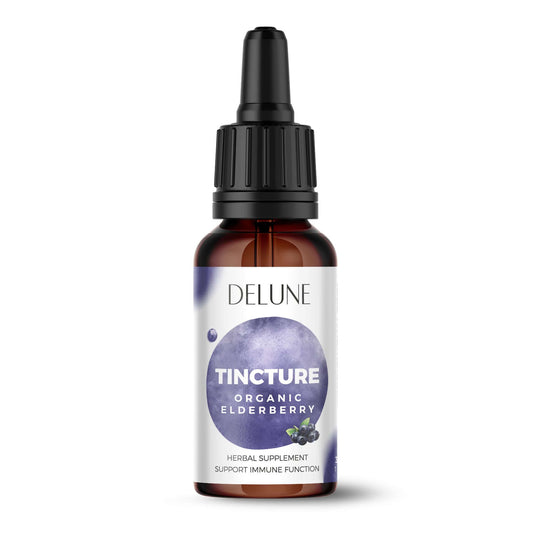 Organic Elderberry Herbal Tincture bottle supports immune function with natural ingredients.