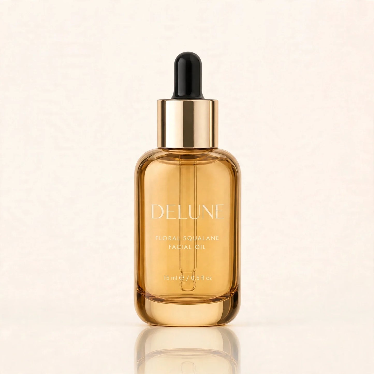 Delune Floral Squalane Facial Oil 15ml in golden glass dropper bottle