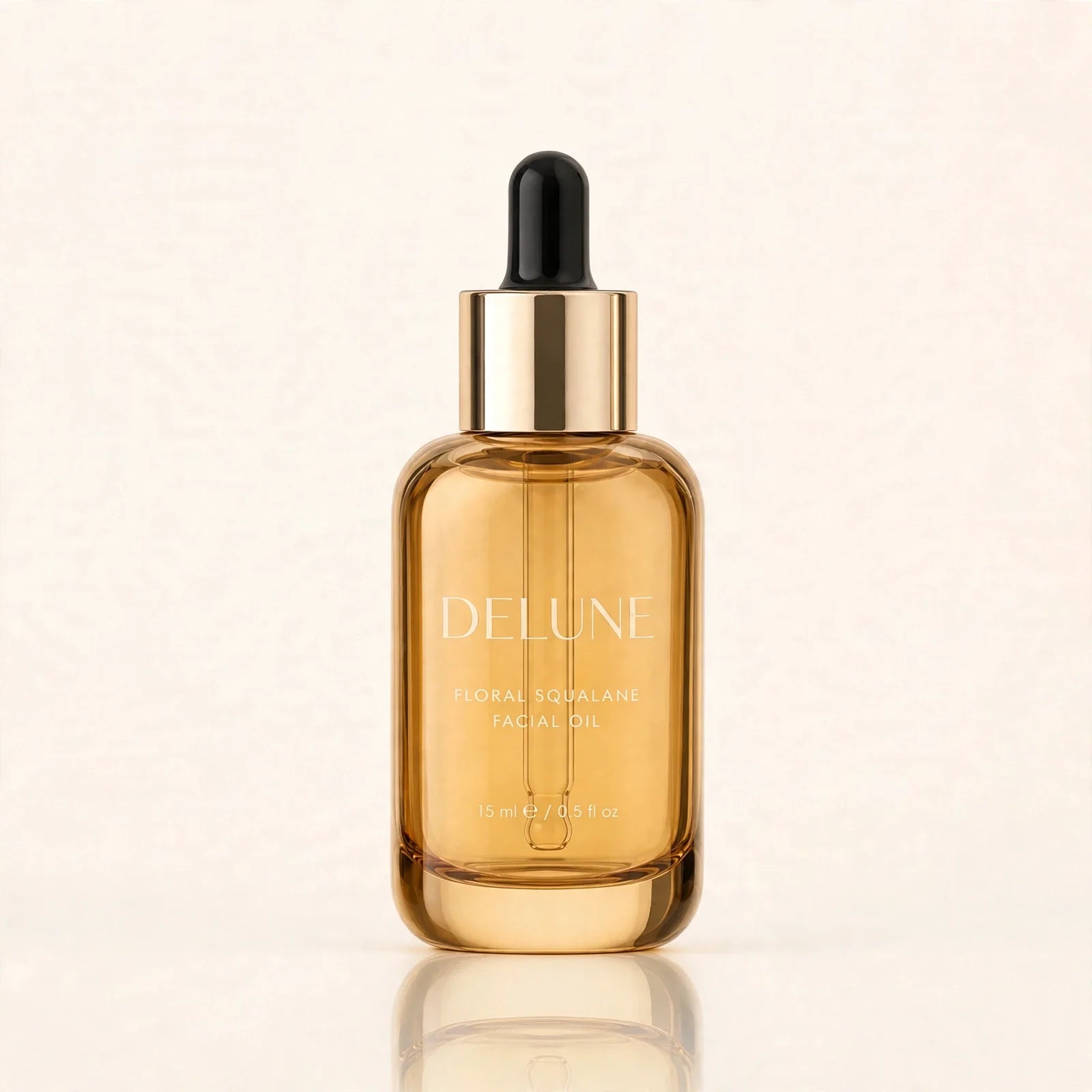 Delune Floral Squalane Facial Oil 15ml in golden glass dropper bottle