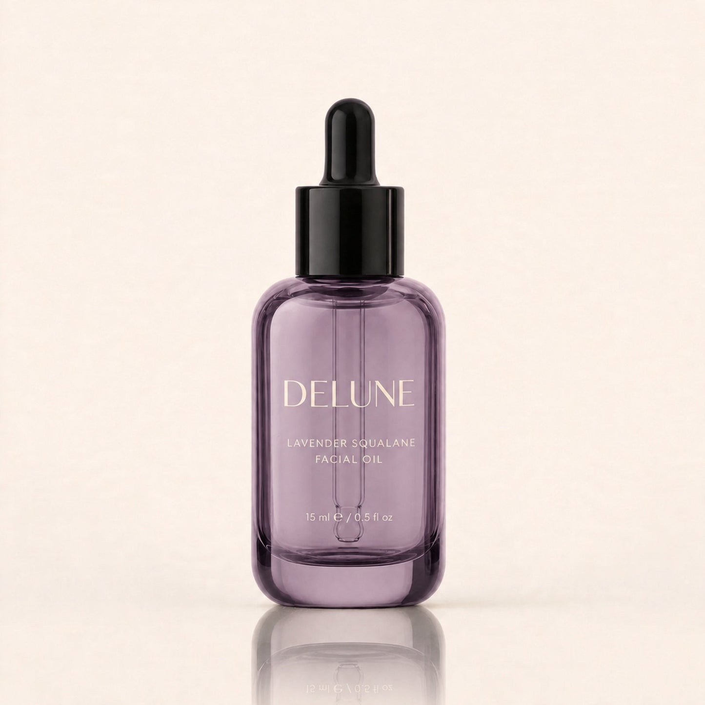 Delune Lavender Squalane Facial Oil 15ml in lilac glass bottle