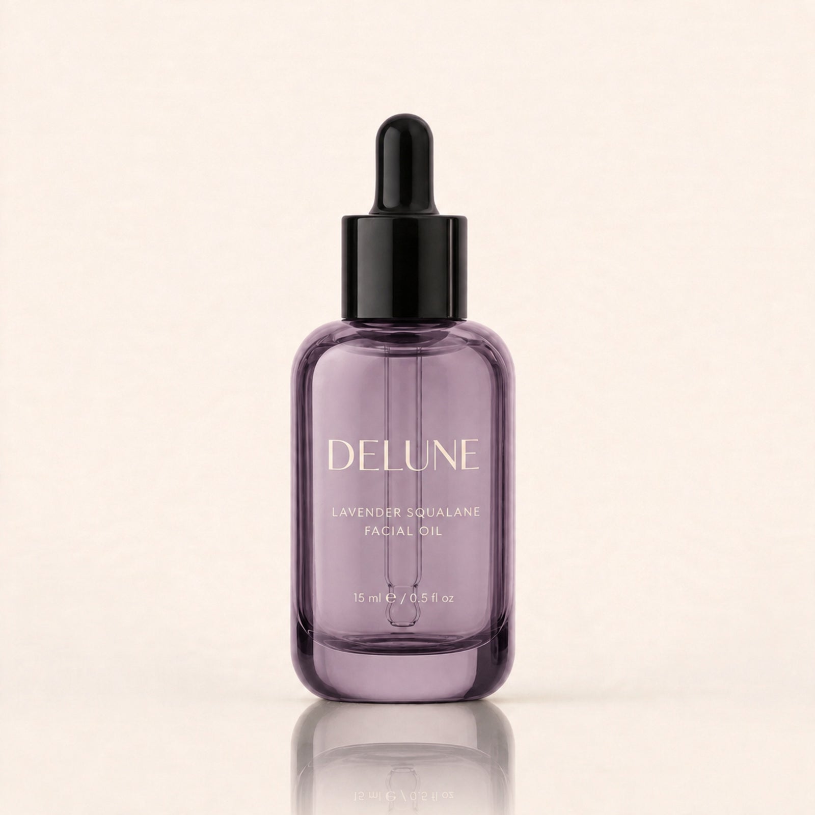 Delune Lavender Squalane Facial Oil 15ml in lilac glass bottle