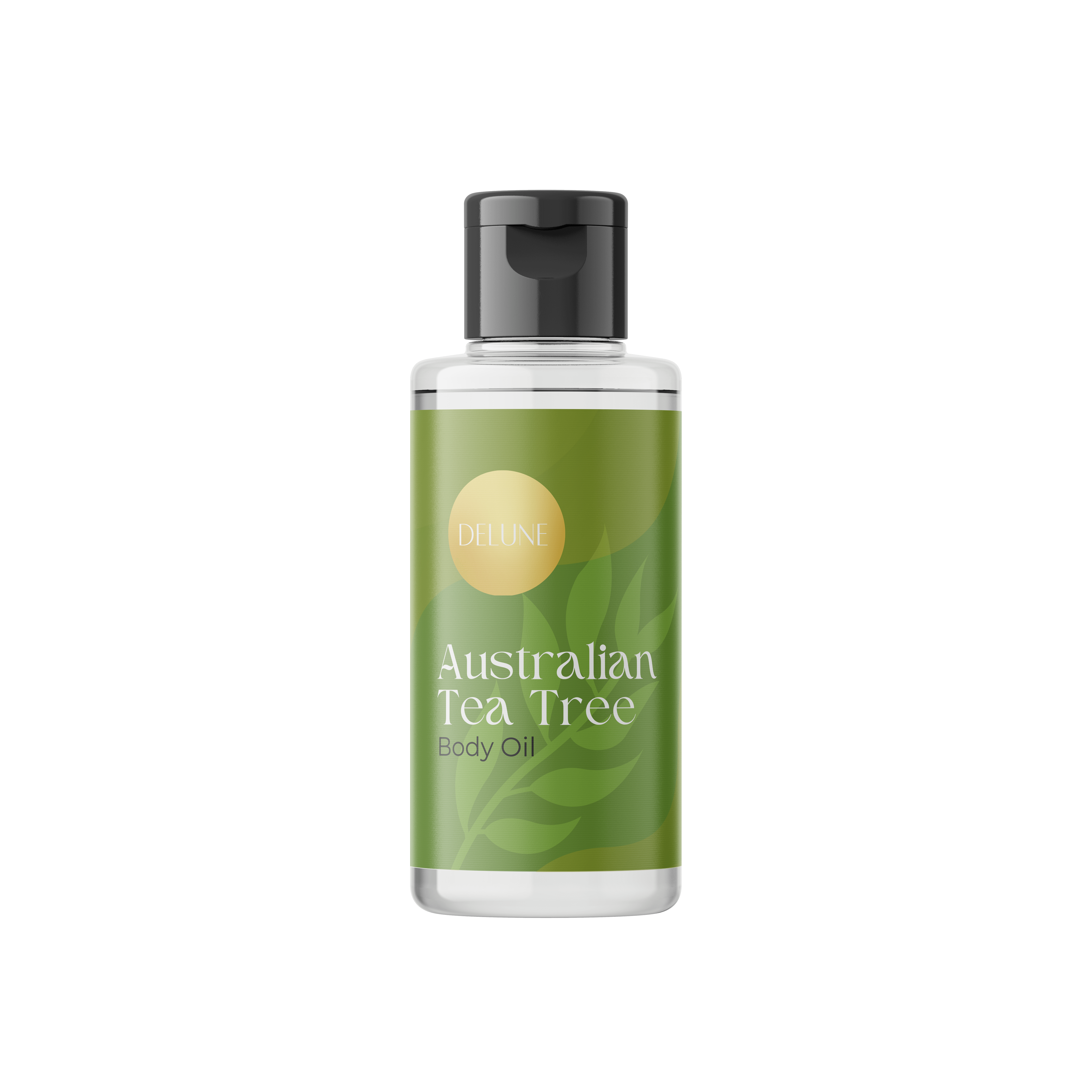 Delune Tea Tree Body Oil bottle with antiseptic properties for skin cleansing and protection