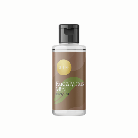 Delune Eucalyptus Mint Body Oil bottle for invigorating skin refreshment