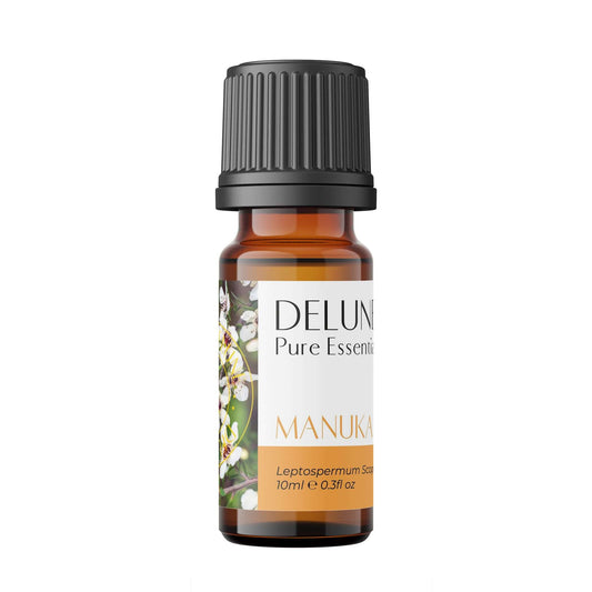 Mānuka Pure Essential Oil by Delune, 10ml bottle, wildcrafted and distilled from New Zealand's Mānuka tree.
