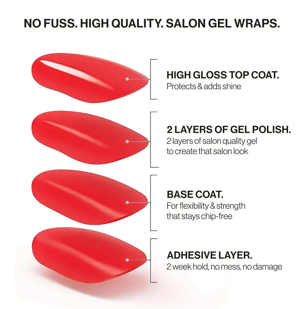 Tortoiseshell Noir (Non-UV Nail Wraps): four-layer salon gel wrap with high-gloss top coat, two layers of gel polish, base coat and adhesive layer