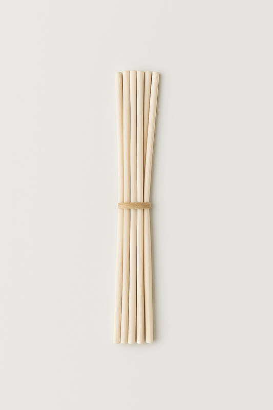 Bundle of 6 natural rattan reed diffuser replacements for long-lasting fragrance, biodegradable and eco-friendly alternative.