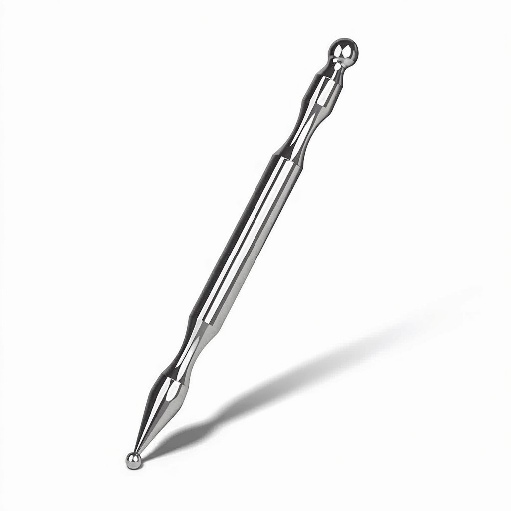 Stainless Steel Acupressure Pen with dual-tip design for targeted muscle relief and deep tissue massage, ideal for pain relief.