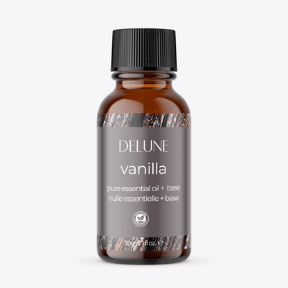 Vanilla Essential Oil + Base Bottle with soothing, aromatic vanilla bean fragrance for relaxation and well-being.